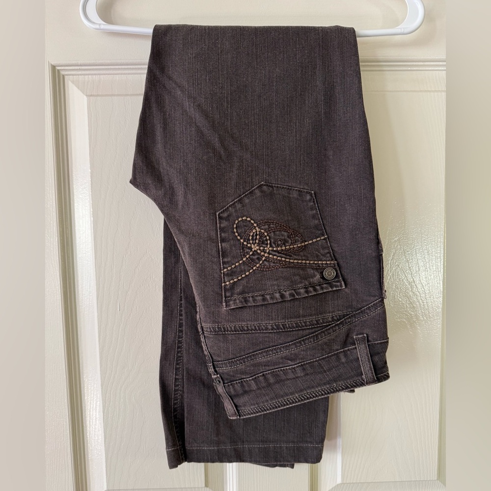 Olsen Brown Gray Straight Leg Cotton Designer Jeans Size 8, Waist 15”